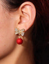 Bowknot With Beaded & Rhinestone Stud Earrings, Christmas Fashion Women's Earrings