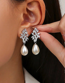  1 Pair Luxury Flower Water Drop CZ Women Wedding Earrings