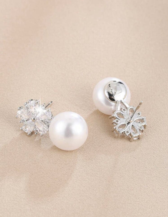 Flower & Clover & Zirconia & Faux Pearl Design Earrings