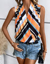 Striped Print Sleeveless Blouse