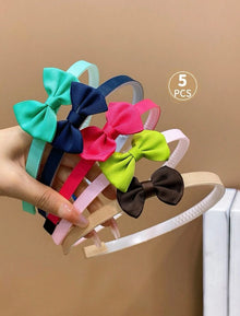  5pcs Kids' Colorful Fabric Cute Bow Hairbands