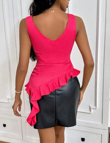  Ruffle Trim Asymmetrical Hem Tank Top