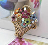 Vintage look gold plated basket flowers brooch suit coat broach pin collar
