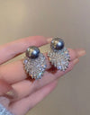 1 Pair (2pcs) Elegant Rhinestone & Grey Faux Pearl Stud Earrings, Great For Women