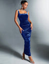 Split Back Ruched Velvet Bodycon Dress