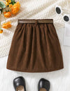 Young Girl Slant Pocket Corduroy Skirt With Belt