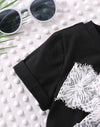 Kids EVRYDAY Young Girl Black Contrast Color Casual Cute T-shirt With Regular Sleeves And Round Neck For Summer