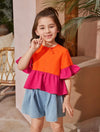 Kids SUNSHNE Toddler Girls 1pc Colorblock Flounce Sleeve Peplum Blouse