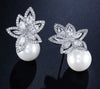 New Fashion Flower cubic zirconia CZ Pearl stud Earrings for bridal jewelry