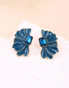 1pair Fashionable Zinc Alloy Blue Flower Decor Stud Earrings For Women