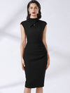 Mock Neck Cut Out Split Hem Slim Business Bodycon Dress