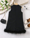 Kids FANZEY Young Girl Fuzzy Trim Tank Dress