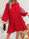 Lantern Sleeve Pleated Detail Dress