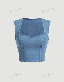  Sweetheart Neck Denim Top