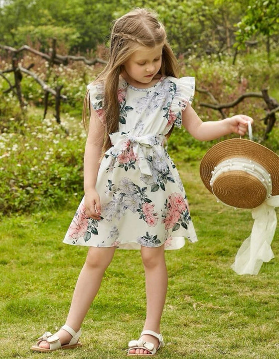 GIRLS Kids SUNSHNE Toddler Girls Floral Print Ruffle Trim Belted Dress