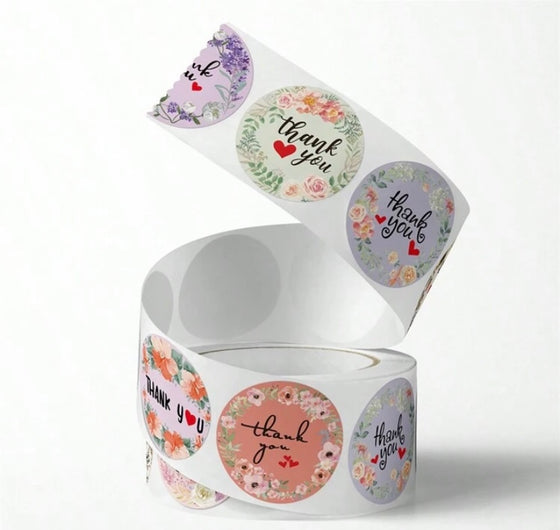 500pcs Gift Thank You Stickers, Flower Wedding Decoration Gift Box Packaging Stickers, Self-Adhesive Labels
