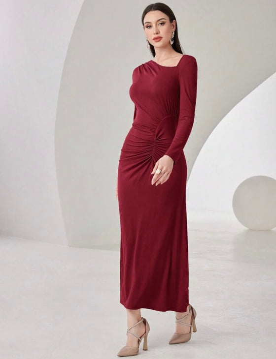 Women's Asymmetrical Neckline & Pleated Body Casual Dress