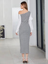 Asymmetrical Neck Gingham Ruffle Trim Dress