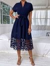 Dolman Sleeve Contrast Geo Mesh Belted Dress