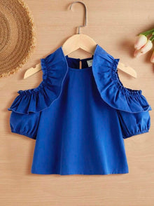  Kids CHARMNG Toddler Girls Cold Shoulder Ruffle Trim Blouse