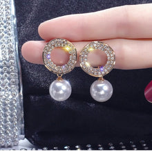  GOLD Temperament Rhinestone Circle Design Exquisite Pearl Earrings Women