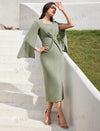 Solid Color Cape Sleeve Twist Knot Sheath Dress