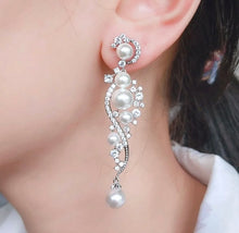  Fashion Big Pearl long Earrings Copper Set Zircon Diamond Beautiful Earrings For Women Bridal Wedding Party Jewelry