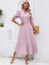 Notched Collar Cap Sleeve Ruffle Hem Dress