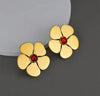 French Style Uncommon Floral Red Gemstone Stud Earrings