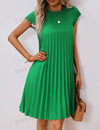 Solid Color Round Neck Pleated Casual Short Sleeve Dress