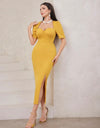Solid Color High Slit Dress With Sweetheart Collar