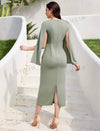 Solid Color Cape Sleeve Twist Knot Sheath Dress