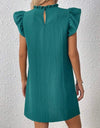 Round Neck Short Puff Sleeve Ruffled Bubble Texture Dress