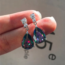  Luxury Female White Green Water Drop Earrings Silver Color Wedding Earrings