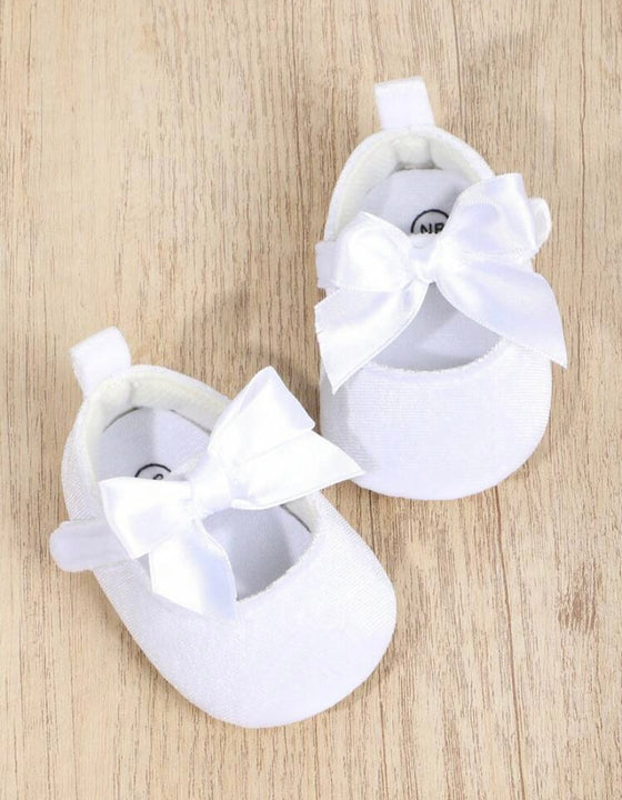 1 Pair Baby Girls' Solid Color Bow Knot Soft Fabric Shoes With Design, Suitable For Spring And Autumn, 0-4Months