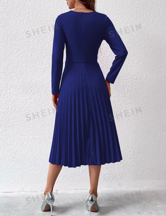 Privé Notched Neck Pleated Hem Dress