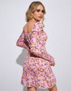 Studio Floral Print Square Neck Knot Front Lantern Sleeve Dress