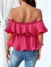 Rose-Carmine Versatile To Multiple Outfits Women's Off-Shoulder Pleated Blouse