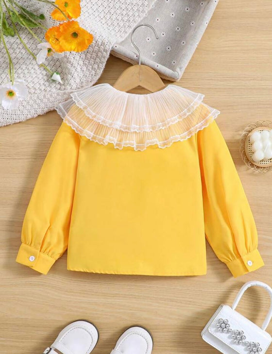 Young Girl Mesh Shirt In Contrast Trim With Ruches With Front Button