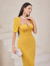 Solid Color High Slit Dress With Sweetheart Collar