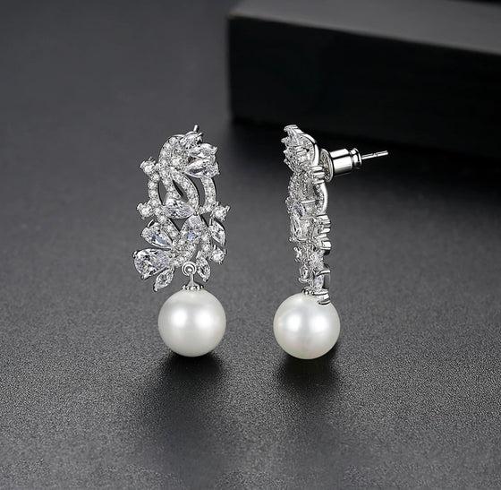 cubic zirconia stud gold pearl earrings for girls wedding party