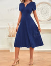 Puff Sleeve Zip Back Pleated Hem Dress