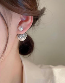  1pair Elegant & Smooth & Round Cultured Faux Pearl Stud Earrings With Little Diamonds