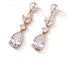  luxury women's long dangle cubic zirconia pearl studs earrings jewelry l