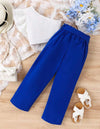 Young Girl One Shoulder Ruffle Trim Top & Paperbag Waist Pants