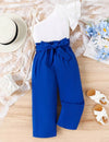 Young Girl One Shoulder Ruffle Trim Top & Paperbag Waist Pants