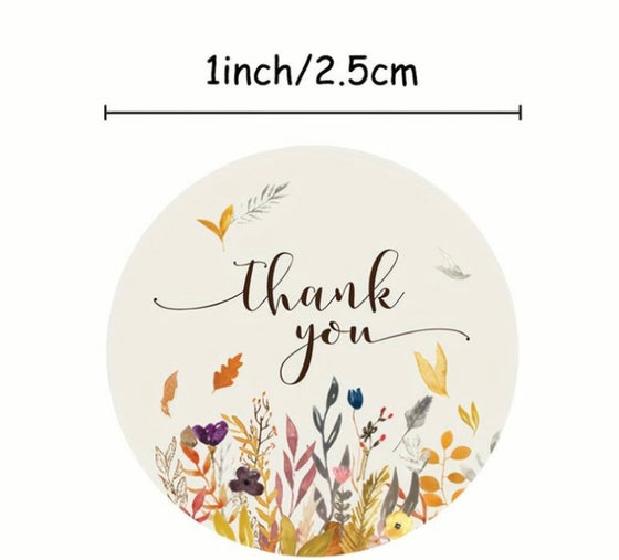 500pcs Vibrant Autumn Floral THANK YOU Stickers