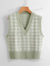 EZwear V Neck Houndstooth Pattern Sweater Vest