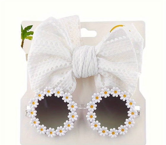 2pcs Butterfly Hair Band And Round Flower Sunglasses
