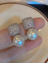 1pair Exquisite Square Earrings With Faux Pearl Pendant, Zinc Alloy Material Vintage & Elegant Style